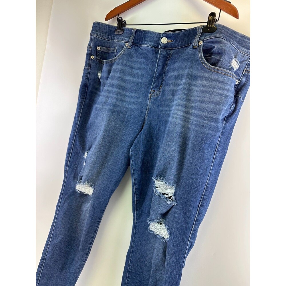 Torrid Bombshell Skinny Blue Jeans Black Denim Distressed Stretch Zip Womens 26R - Picture 3 of 15